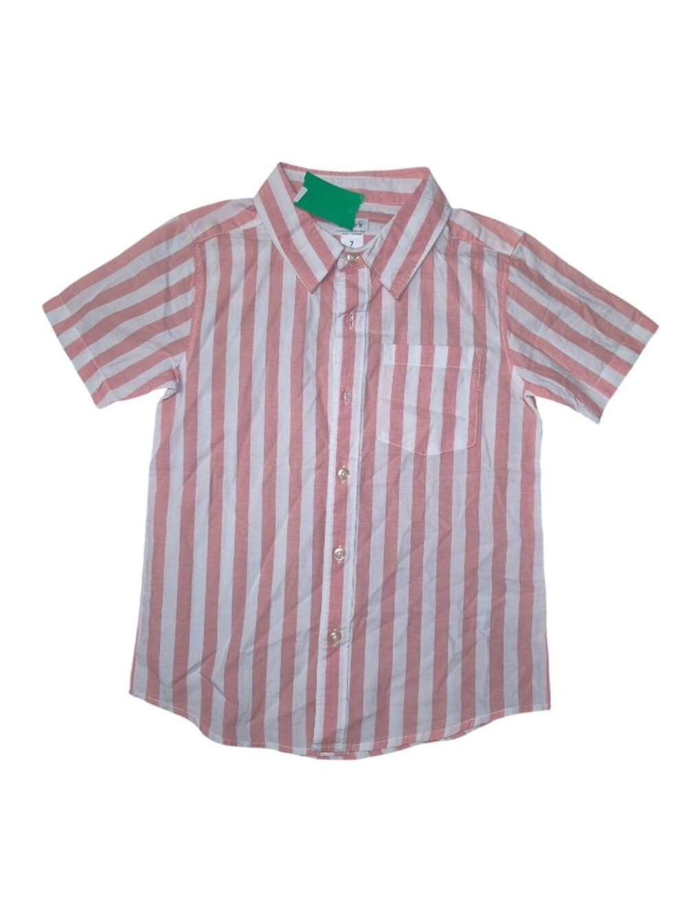 Carters Boys Striped Short Sleeve Button-Up Shirt Size 7 Cotton Pink & White
